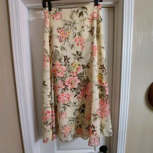 Coldwater Creek Cream Peach Floral Lined Flowy Flare Skirt Sz PM Pre-owned
